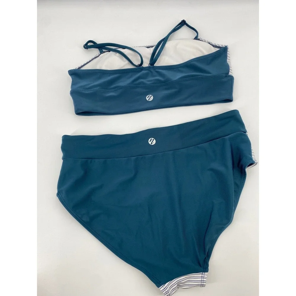 Nani Swimwear alana surf Bikini Set M/L Teal Stripe High Rise Active Swim